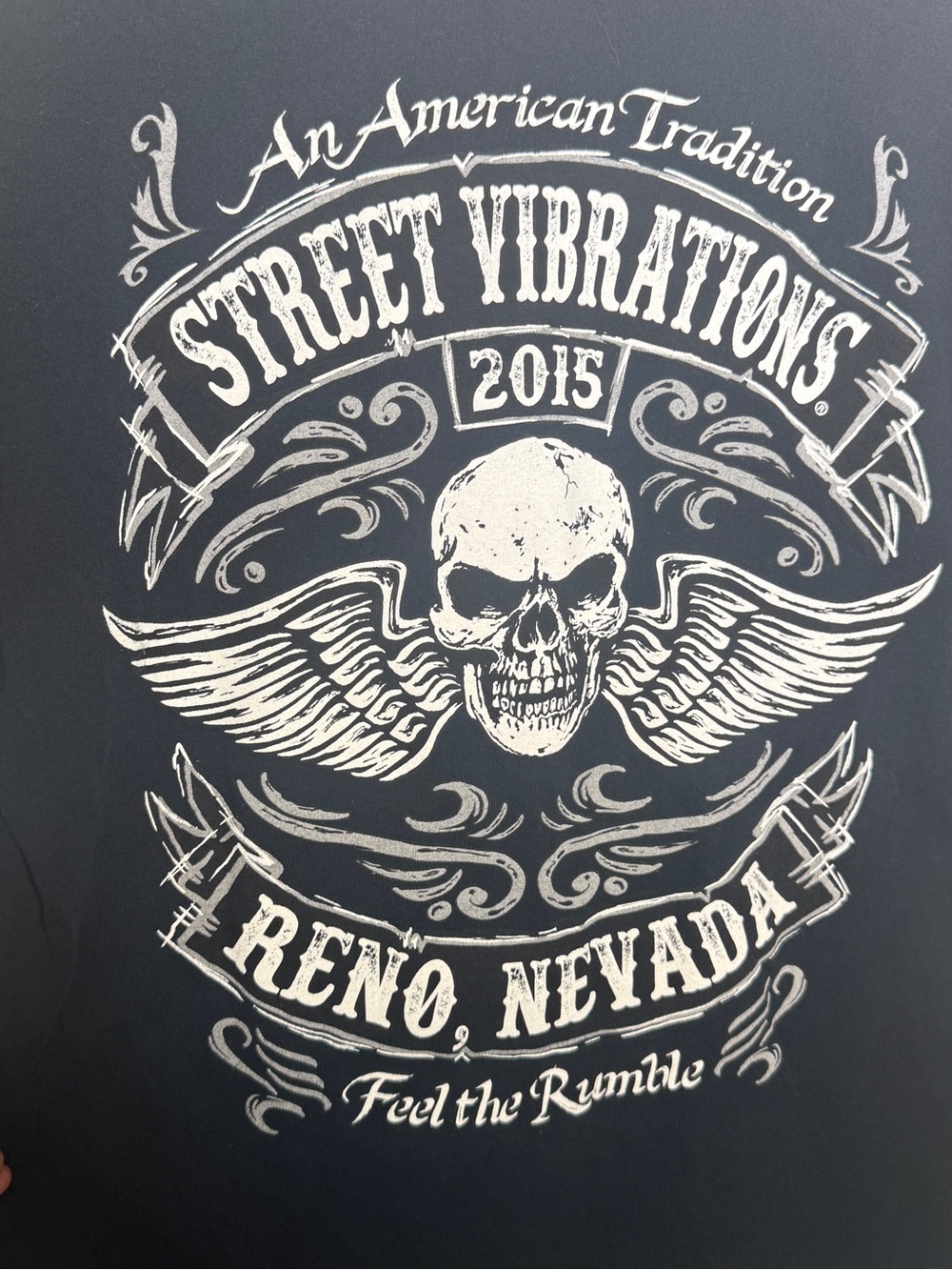 Street Vibrations 2015 Reno Nevada Skull Graphic Tee Motorcycle - Black Large